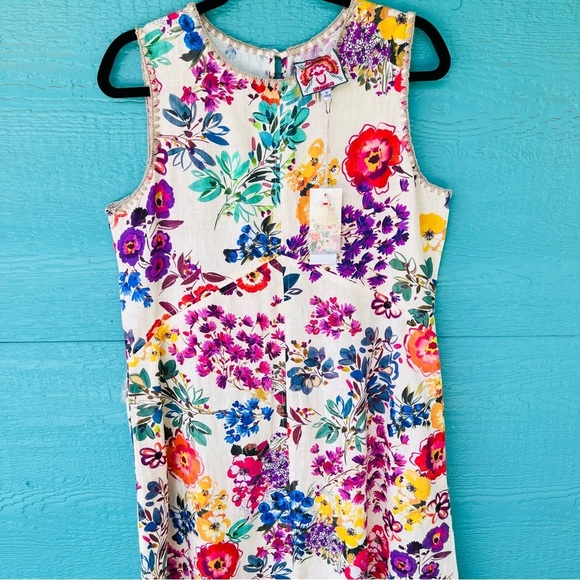 JOHNNY WAS LINEN FLORAL MIDI DRESS WITH POCKETS SIZE MEDIUM NWT - Picture 3 of 7